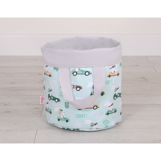 Double-sided toy basket L- mint rabbits/gray