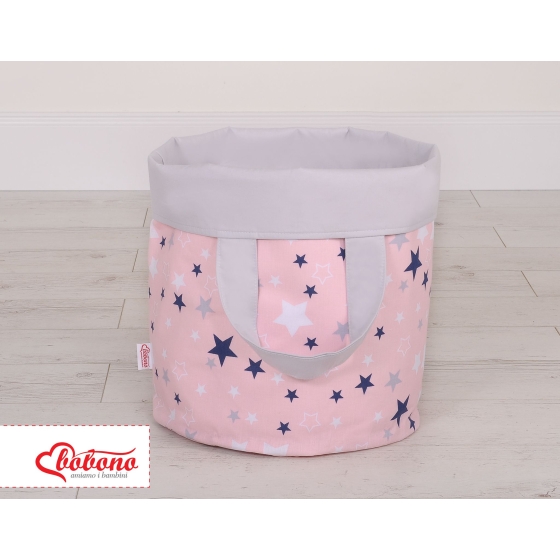 Double-sided toy basket L - navy blue stars/Gray