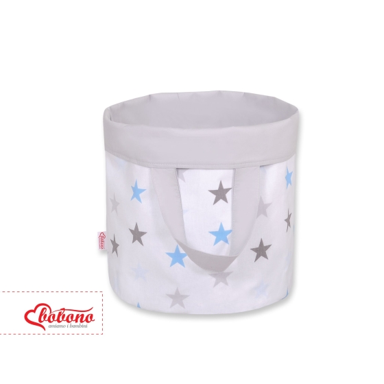 Double-sided toy basket L - stars blue-gray/gray