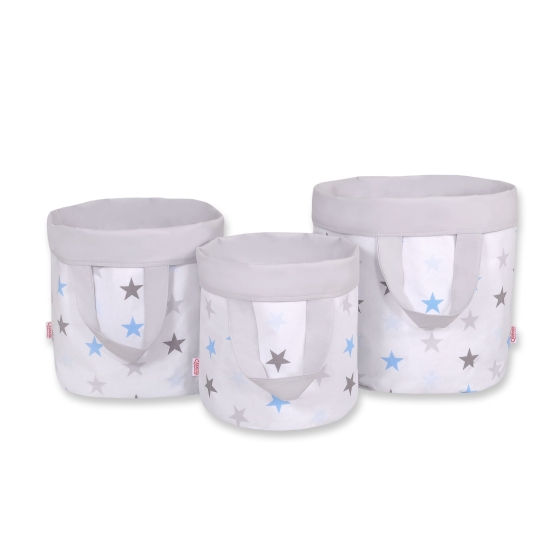 Double-sided toy basket L - stars blue-gray/gray