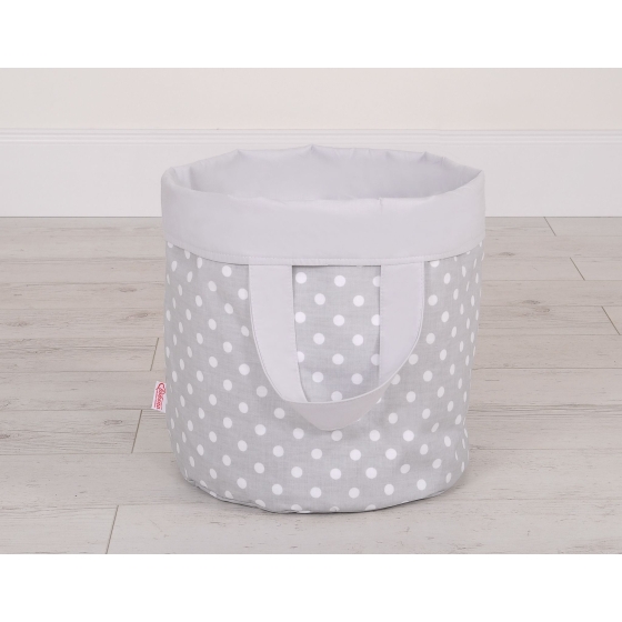 Double-sided toy basket L- white dots on gray/gray
