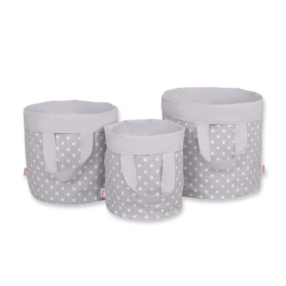 Double-sided toy basket L- white dots on gray/gray