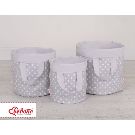 Double-sided toy basket L- white dots on gray/gray
