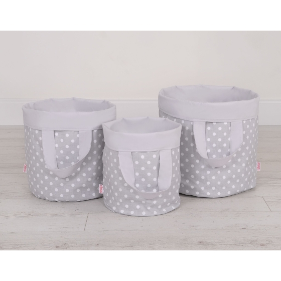 Double-sided toy basket L- white dots on gray/gray