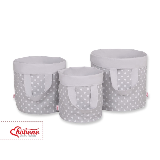 Double-sided toy basket L- white dots on gray/gray