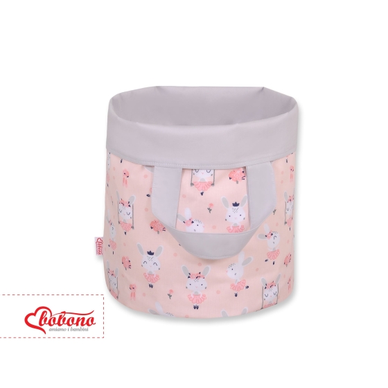 Double-sided toy basket M - ballerinas pink/gray