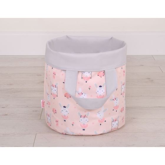 Double-sided toy basket M - ballerinas pink/gray
