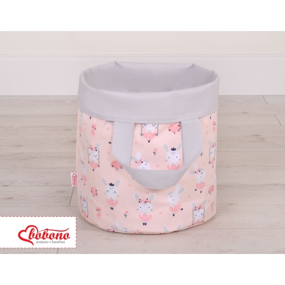 Double-sided toy basket M - ballerinas pink/gray