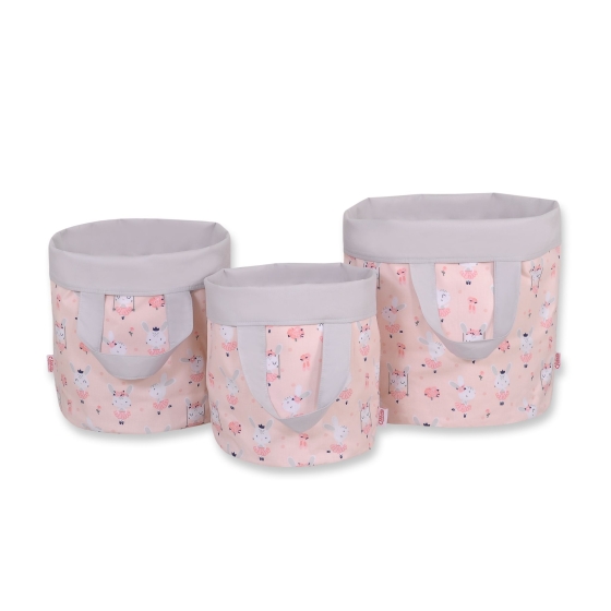 Double-sided toy basket M - ballerinas pink/gray