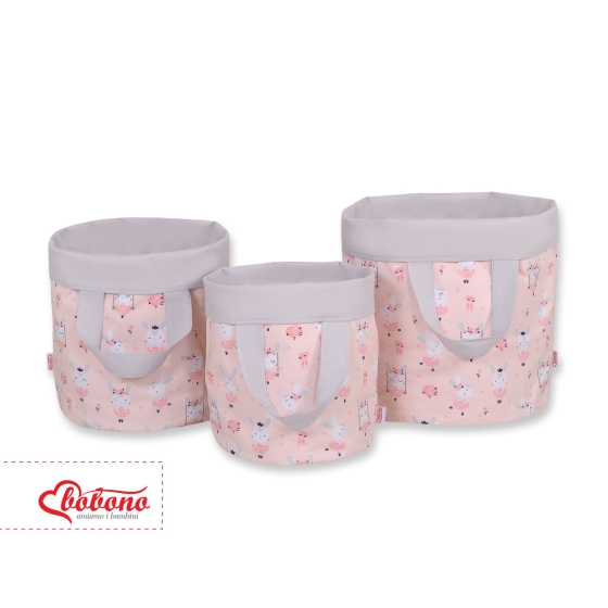 Double-sided toy basket M - ballerinas pink/gray