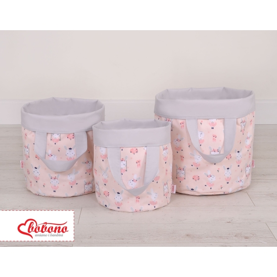 Double-sided toy basket M - ballerinas pink/gray