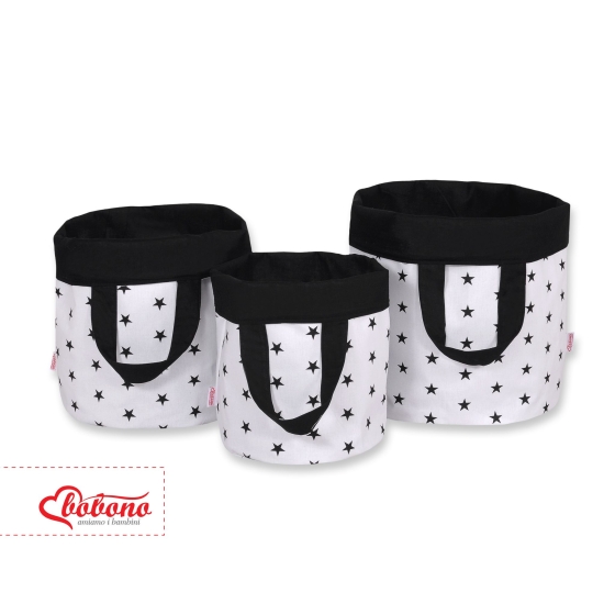 Double-sided toy basket M- Black stars/black