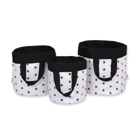 Double-sided toy basket M- Black stars/black