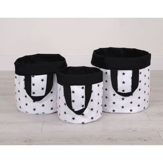 Double-sided toy basket M- Black stars/black