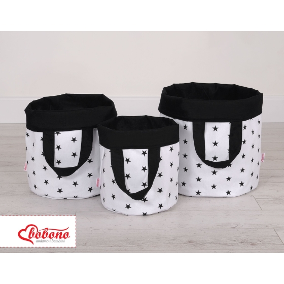 Double-sided toy basket M- Black stars/black