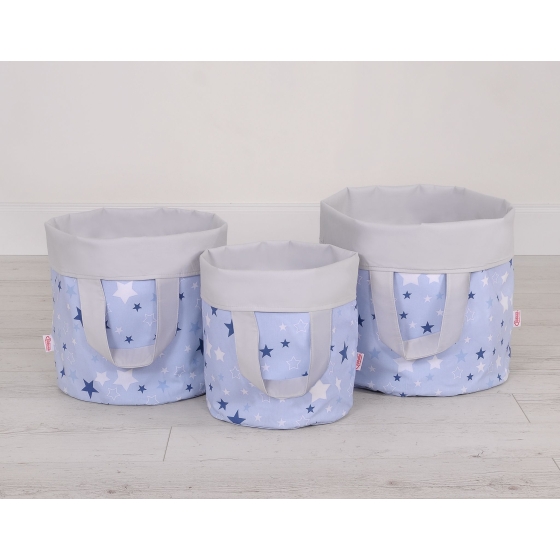 Double-sided toy basket M - blue-navy blue stars/Gray