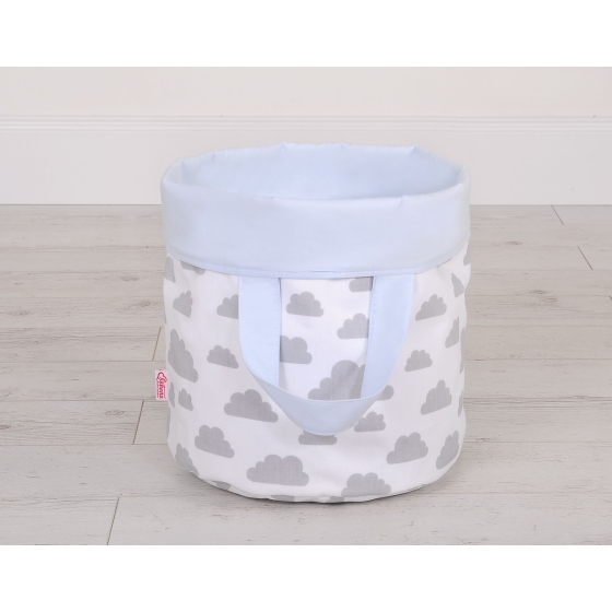 Double-sided toy basket M - clouds gray/blue