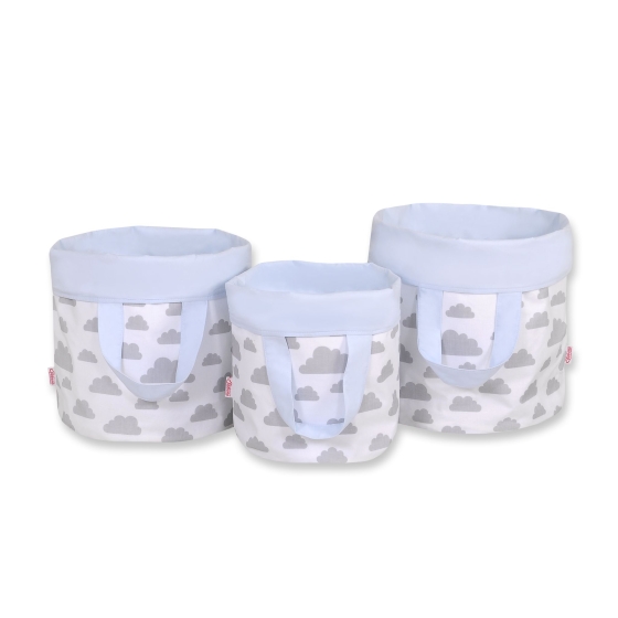 Double-sided toy basket M - clouds gray/blue