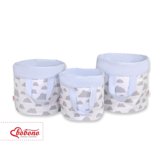 Double-sided toy basket M - clouds gray/blue