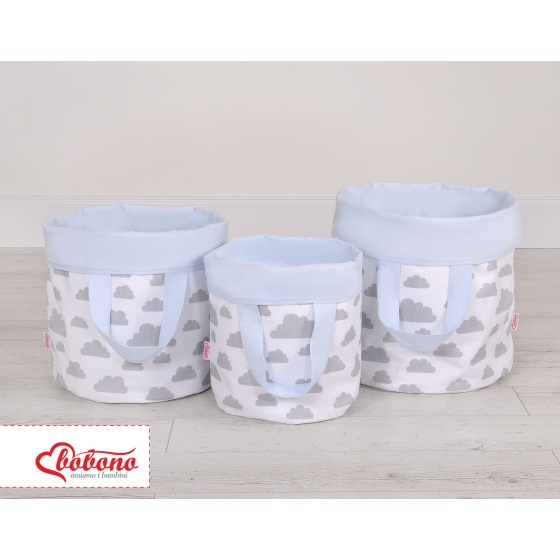 Double-sided toy basket M - clouds gray/blue
