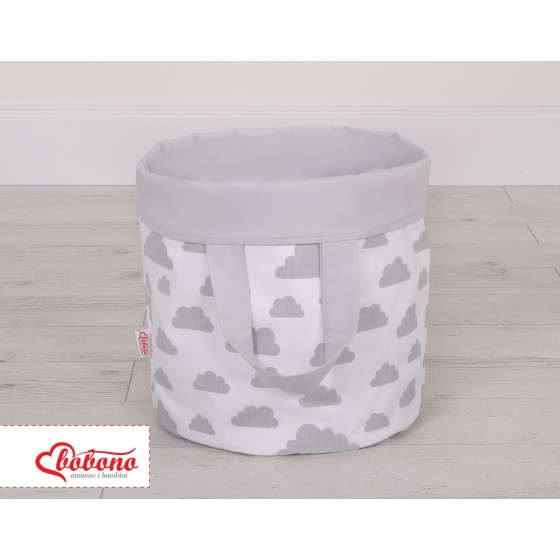 Double-sided toy basket M - clouds gray/gray