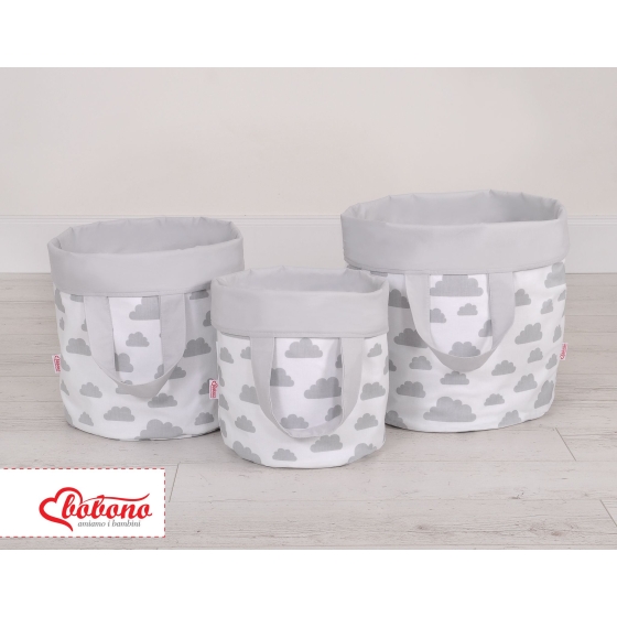 Double-sided toy basket M - clouds gray/gray