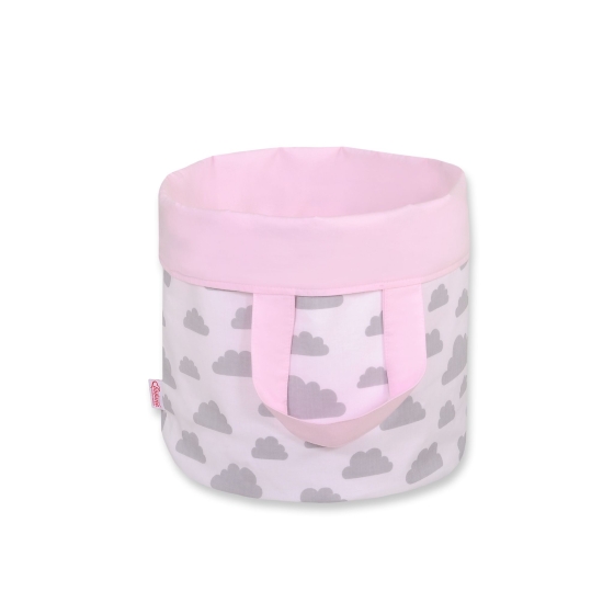 Double-sided toy basket M - clouds gray/pink