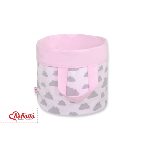 Double-sided toy basket M - clouds gray/pink