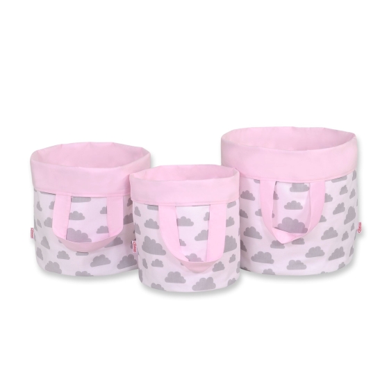 Double-sided toy basket M - clouds gray/pink