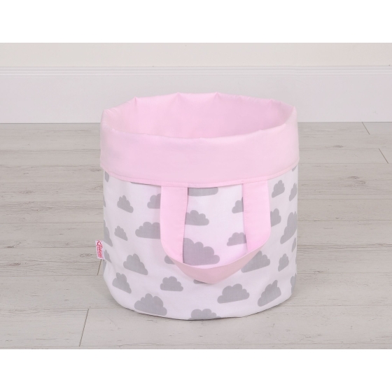 Double-sided toy basket M - clouds gray/pink