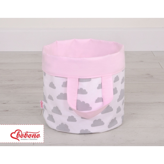 Double-sided toy basket M - clouds gray/pink