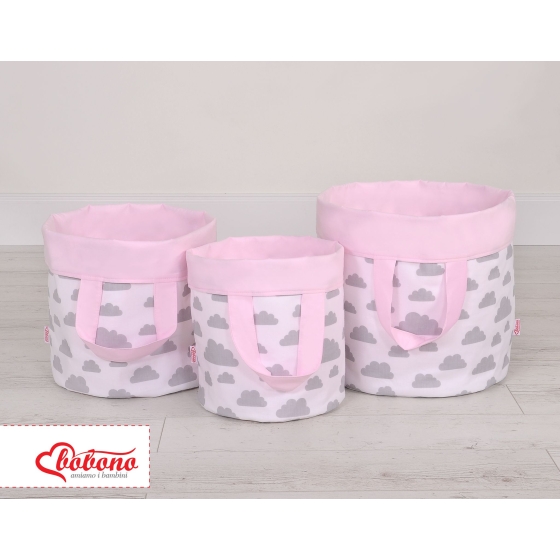 Double-sided toy basket M - clouds gray/pink
