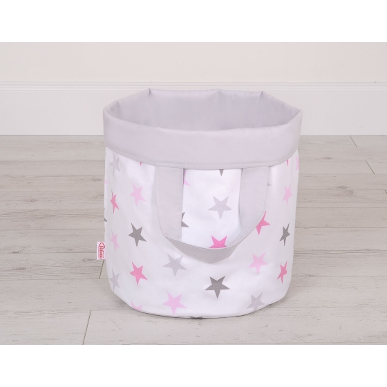 Double-sided toy basket M- Gray-pink stars/Gray