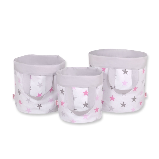 Double-sided toy basket M- Gray-pink stars/Gray