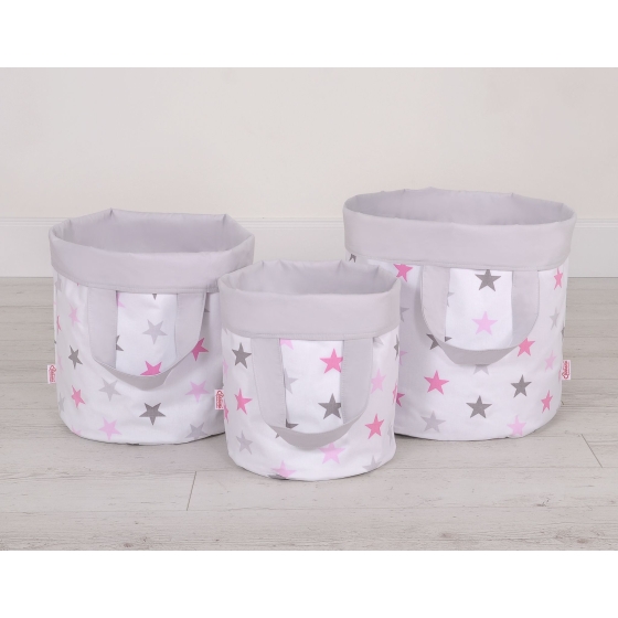 Double-sided toy basket M- Gray-pink stars/Gray