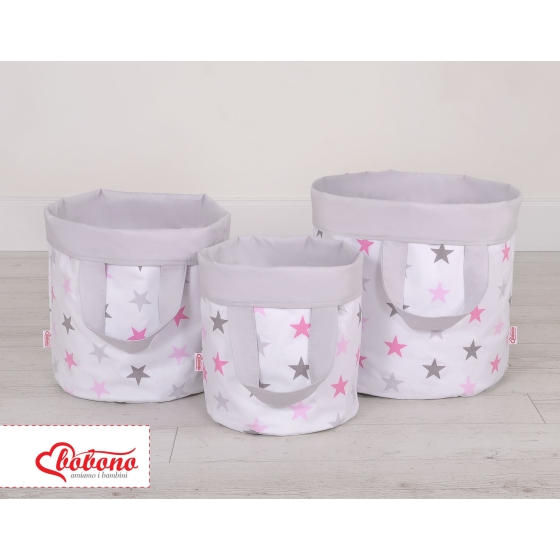 Double-sided toy basket M- Gray-pink stars/Gray