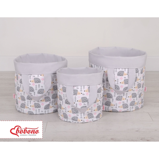 Double-sided toy basket M- hedgehogs gray/gray