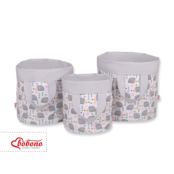 Double-sided toy basket M- hedgehogs gray/gray