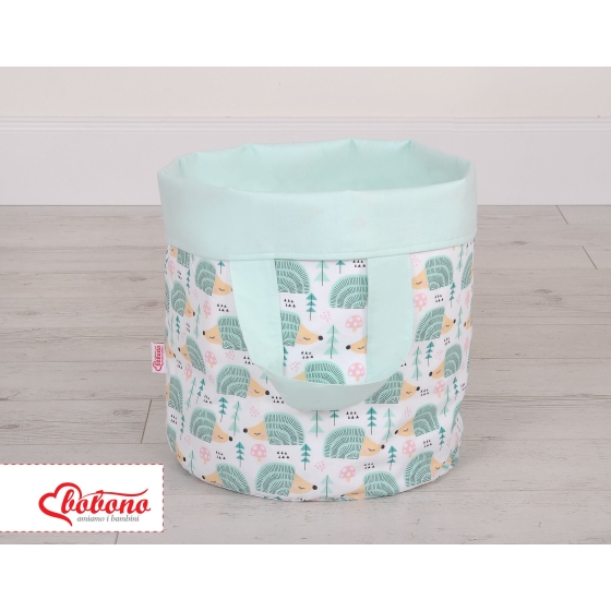 Double-sided toy basket M - hedgehogs mint/mint