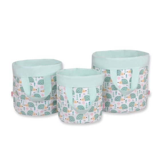 Double-sided toy basket M - hedgehogs mint/mint