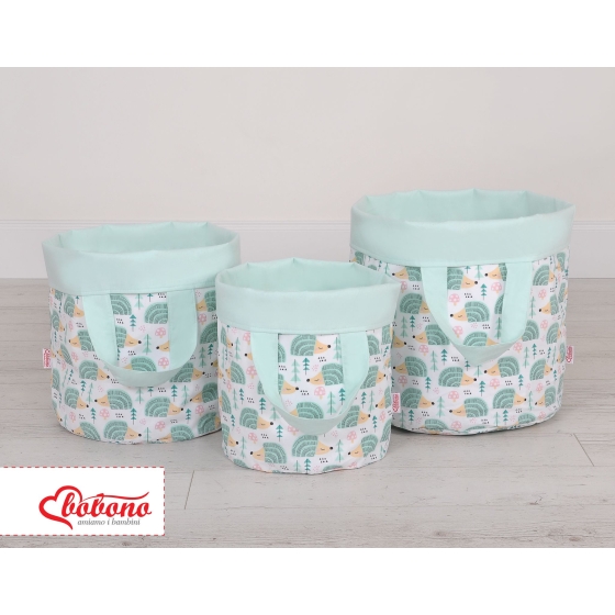 Double-sided toy basket M - hedgehogs mint/mint