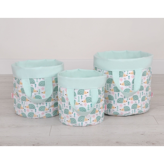 Double-sided toy basket M - hedgehogs mint/mint