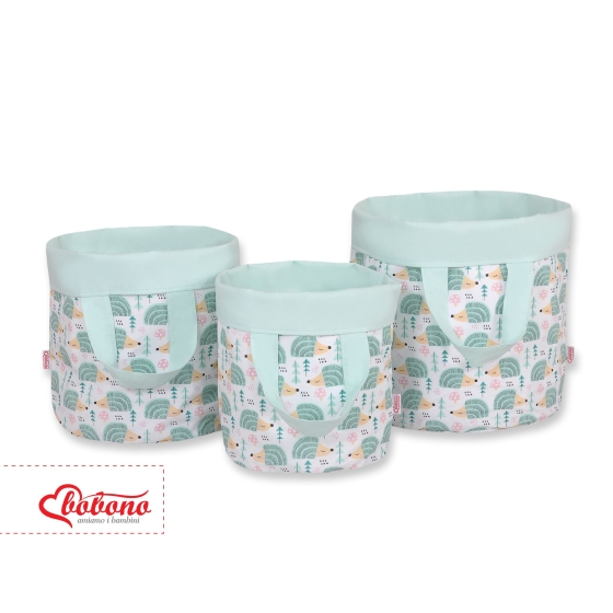 Double-sided toy basket M - hedgehogs mint/mint