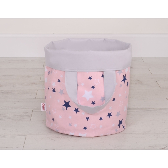 Double-sided toy basket M - navy blue stars/Gray