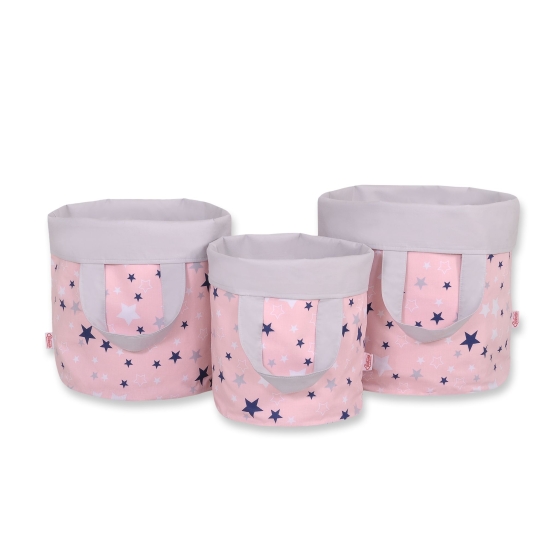 Double-sided toy basket M - navy blue stars/Gray