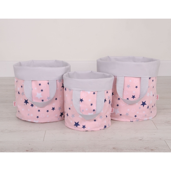Double-sided toy basket M - navy blue stars/Gray