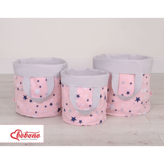 Double-sided toy basket M - navy blue stars/Gray