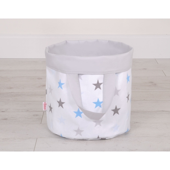 Double-sided toy basket M - stars blue-gray/gray