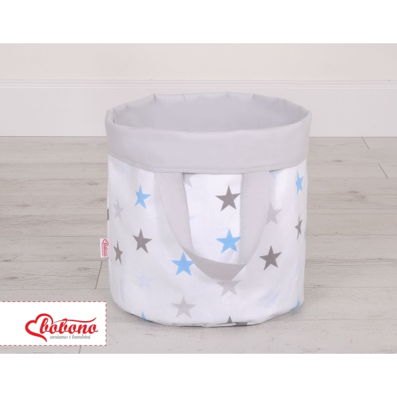 Double-sided toy basket M - stars blue-gray/gray