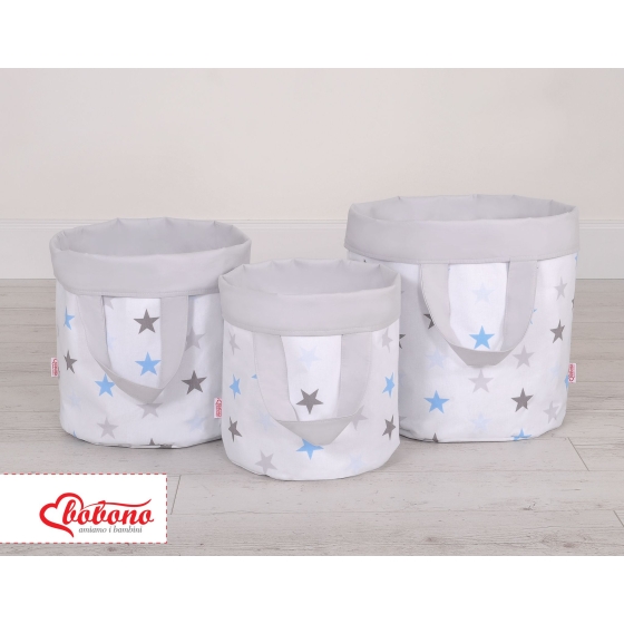 Double-sided toy basket M - stars blue-gray/gray